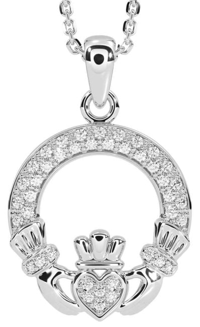 Diamond White Gold Claddagh Necklace