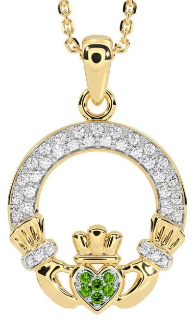 Diamant Peridot Guld Claddagh Halskæde
