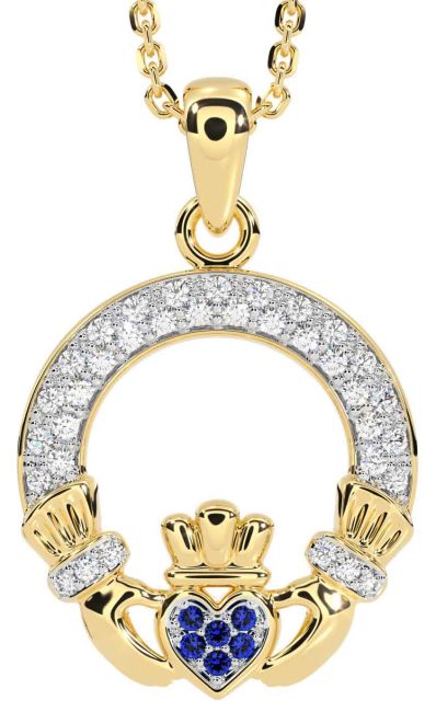 Diamond Sapphire Gold Claddagh Necklace