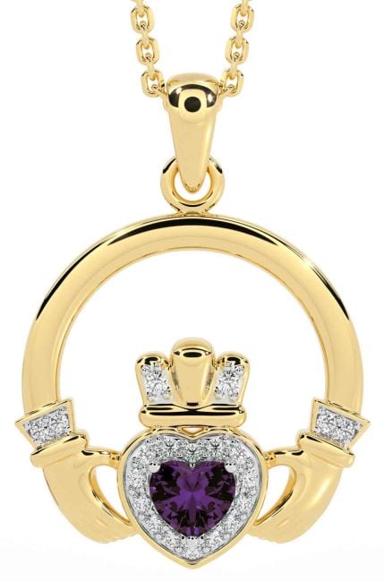 Diamond Alexandrite Gold Silver Claddagh Necklace