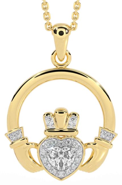 Diamond Gold Silver Claddagh Necklace