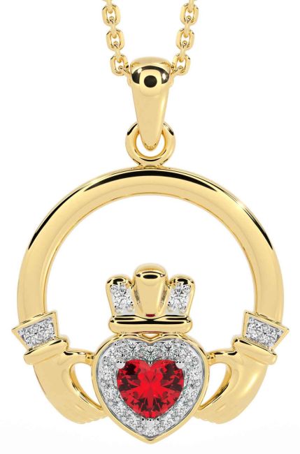 Diamond Ruby Gold Silver Claddagh Necklace