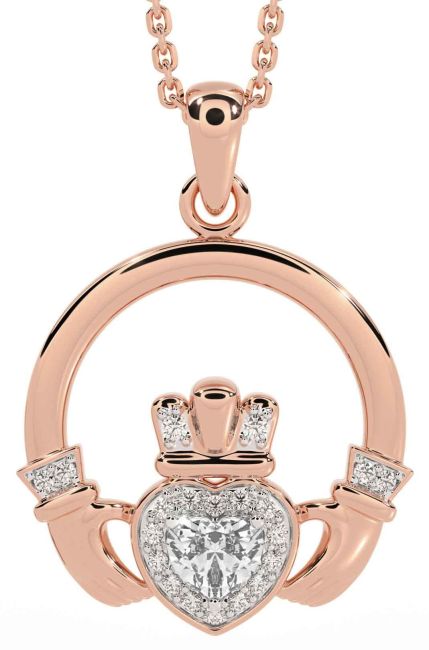 Diamond Rose Gold Claddagh Necklace