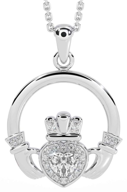 Diamond White Gold Claddagh Necklace