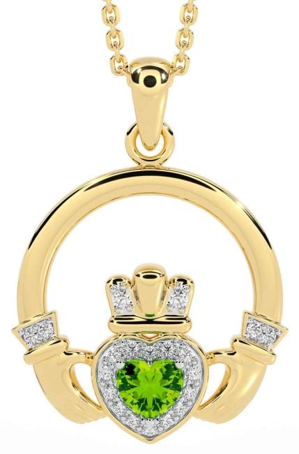 Diamond Peridot Gold Claddagh Necklace