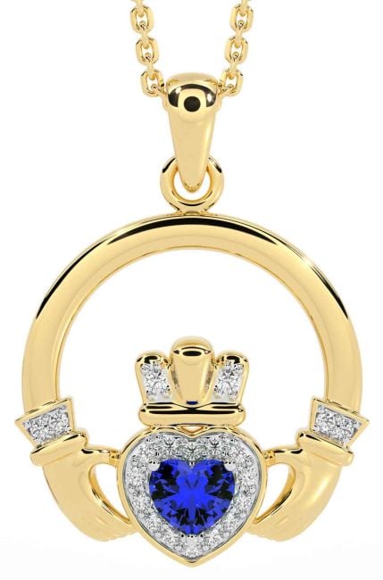 Diamond Sapphire Gold Claddagh Necklace