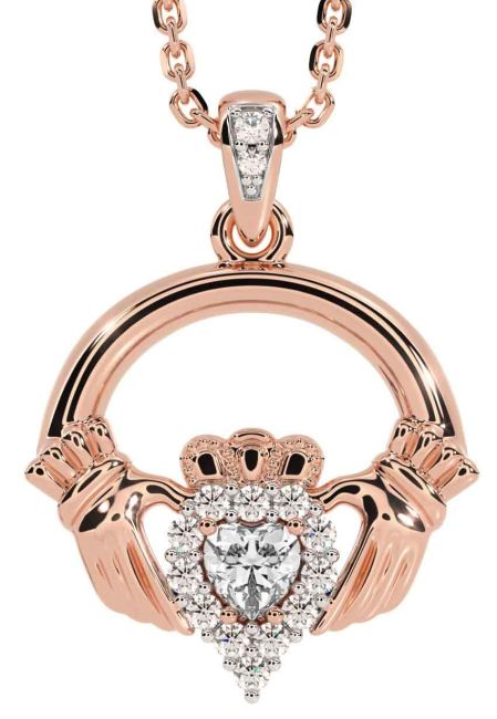 Diamond Rose Gold Claddagh Necklace