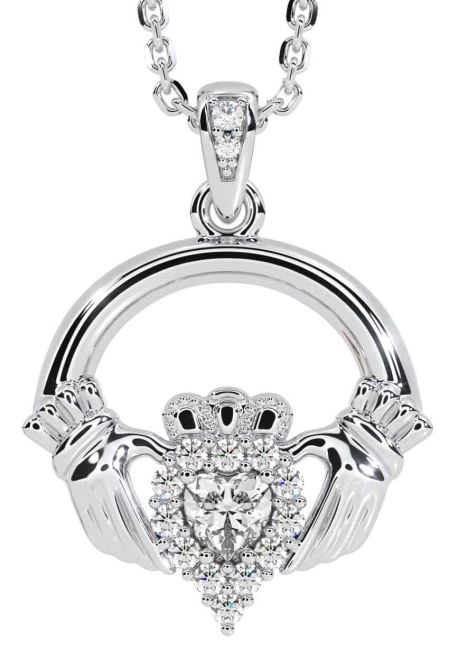 Diamond White Gold Claddagh Necklace