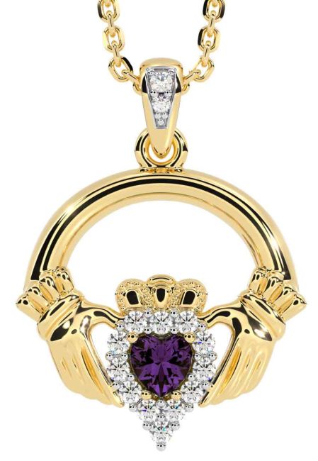 Diamond Alexandrite Gold Claddagh Necklace