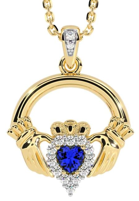 Diamond Sapphire Gold Claddagh Necklace