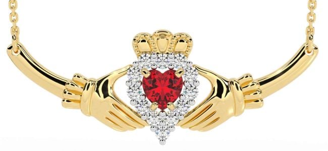 Diamond Ruby Gold Silver Claddagh Necklace