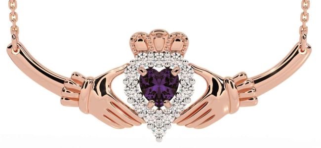 Diamond Alexandrite Rose Gold Claddagh Necklace