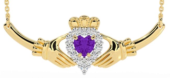 Diamond Amethyst Gold Claddagh Necklace