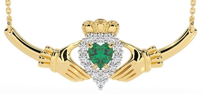 Diamond Emerald Gold Claddagh Necklace