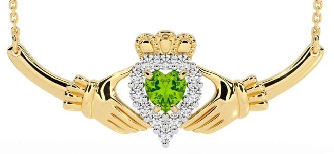 Diamond Peridot Gold Claddagh Necklace