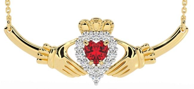 Diamond Ruby Gold Claddagh Necklace