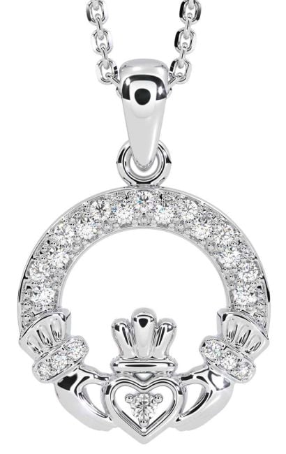 Diamond Silver Claddagh Necklace