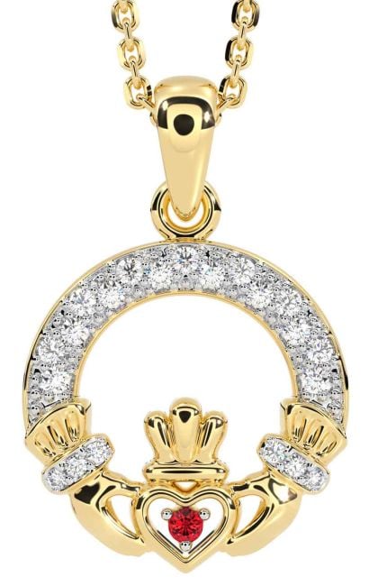 Diamond Ruby Gold Claddagh Necklace