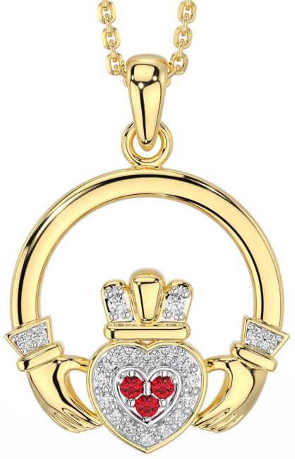 Diamond Ruby Gold Silver Claddagh Necklace