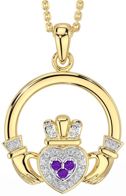 Diamond Amethyst Gold Claddagh Necklace