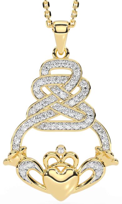 Diamond Gold Silver Claddagh Necklace