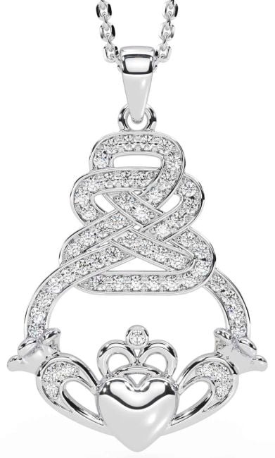 Diamond Silver Claddagh Necklace