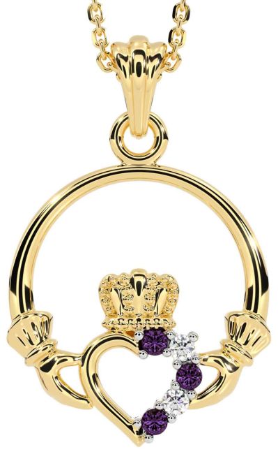 Diamond Alexandrite Gold Silver Claddagh Necklace