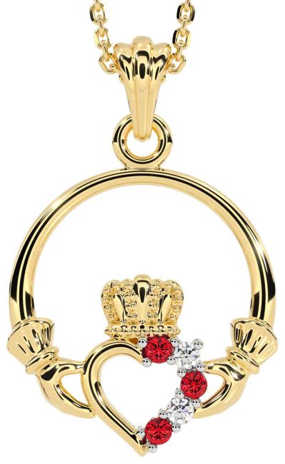 Diamond Ruby Gold Silver Claddagh Necklace