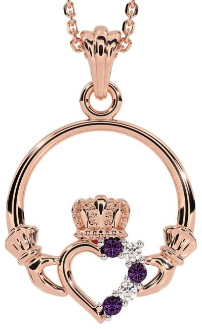 Diamond Alexandrite Rose Gold Claddagh Necklace