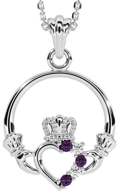 Diamond Alexandrite Silver Claddagh Necklace