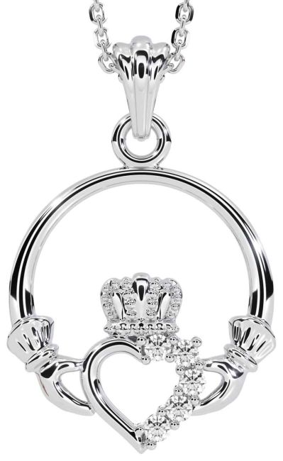 Diamond White Gold Claddagh Necklace