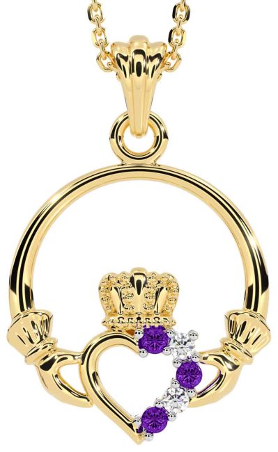 Diamond Amethyst Gold Claddagh Necklace