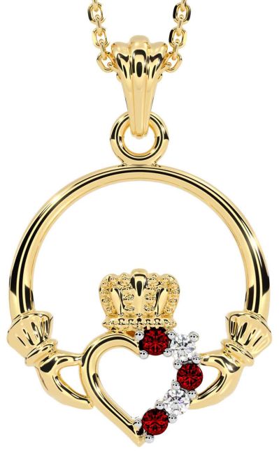 Diamond Garnet Gold Claddagh Necklace