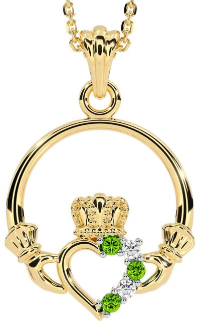 Diamond Peridot Gold Claddagh Necklace