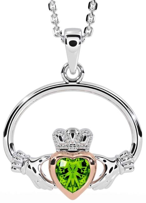 Peridot Rose Gold Silver Claddagh Necklace