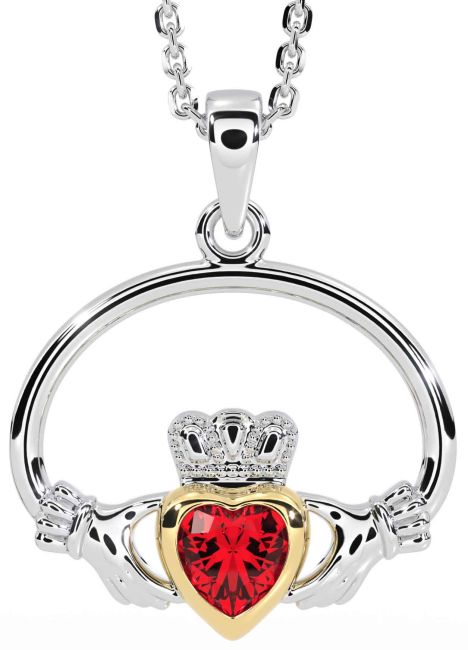 Ruby Gold Silver Claddagh Necklace