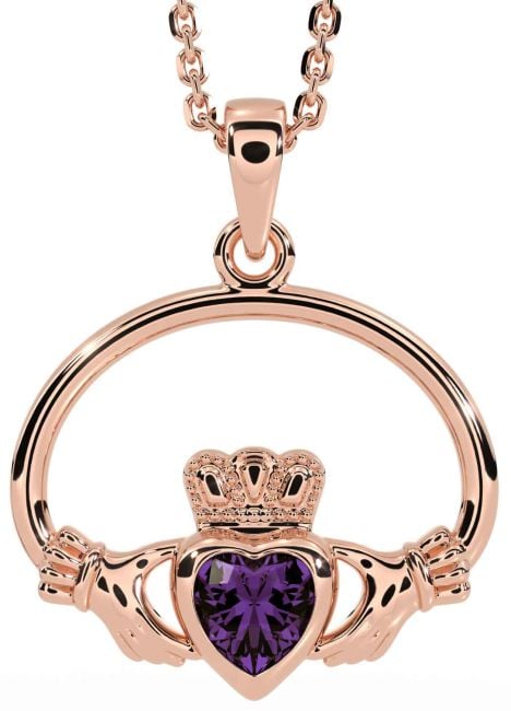 Alexandrite Rose Gold Silver Claddagh Necklace