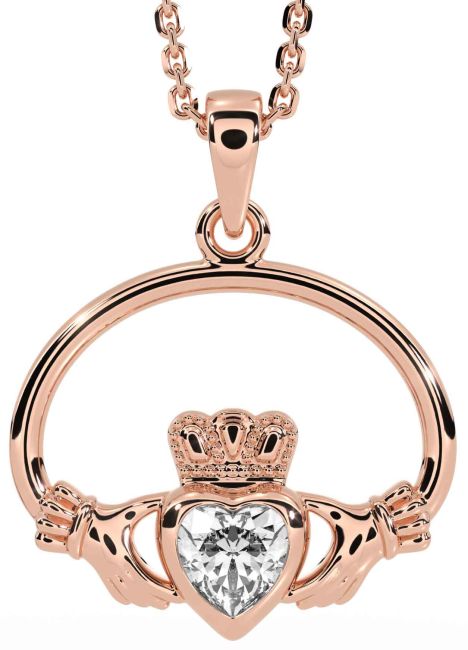 Diamond Rose Gold Silver Claddagh Necklace