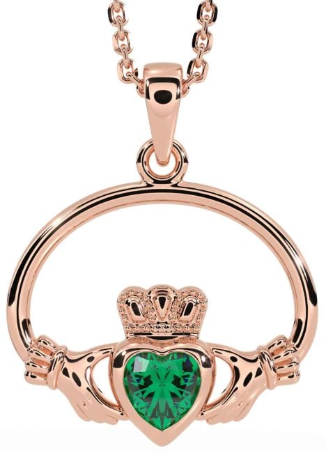 Emerald Rose Gold Silver Claddagh Necklace