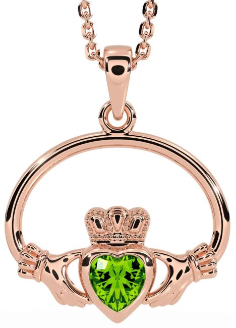 Peridot Rose Gold Silver Claddagh Necklace