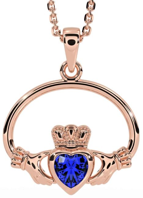 Sapphire Rose Gold Silver Claddagh Necklace