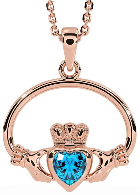 Topaz Rose Gold Silver Claddagh Necklace