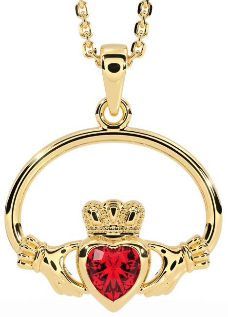 Ruby Gold Silver Claddagh Necklace