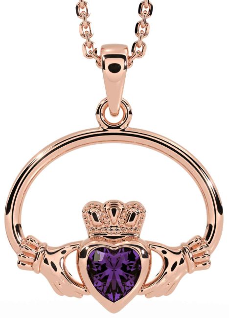Alexandrite Rose Gold Claddagh Necklace