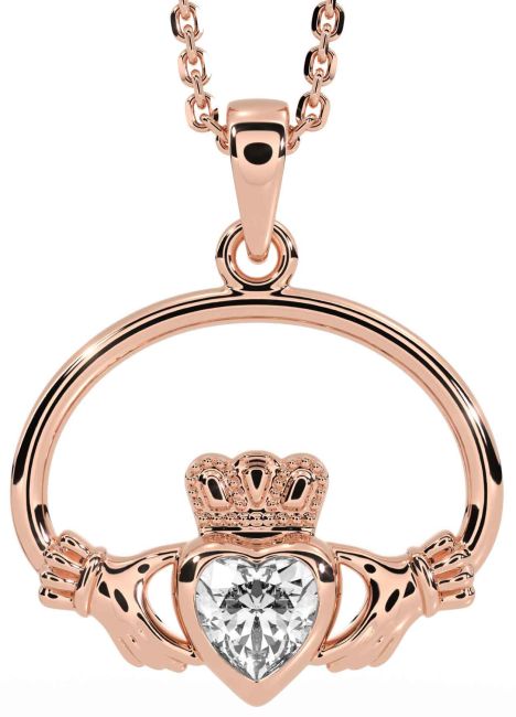 Diamond Rose Gold Claddagh Necklace