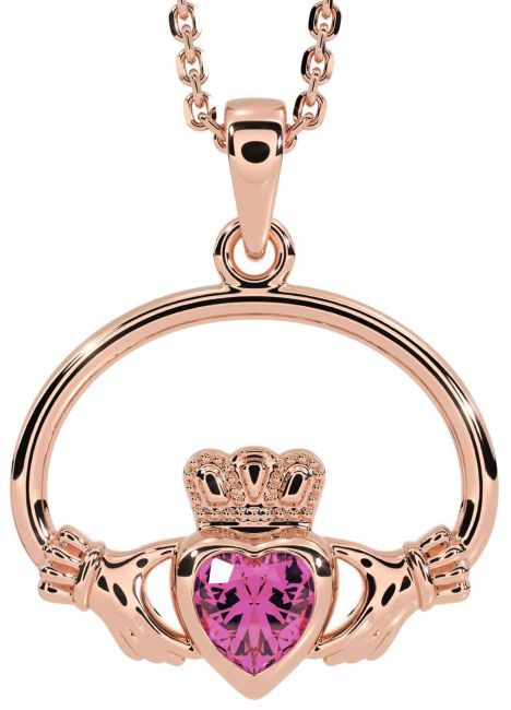 Pink Tourmaline Rose Gold Claddagh Necklace