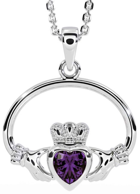 Alexandrite Silver Claddagh Necklace
