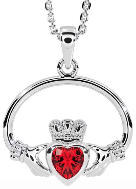 Ruby Silver Claddagh Necklace