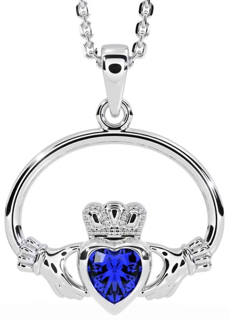 Sapphire Silver Claddagh Necklace