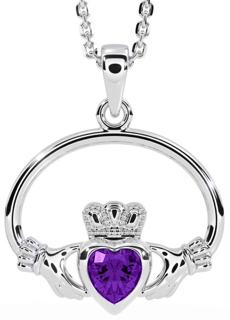 Amethyst White Gold Claddagh Necklace